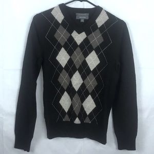 Merona, Brown and White, Size Small, 100% Merino Wool, V Neck Sweater